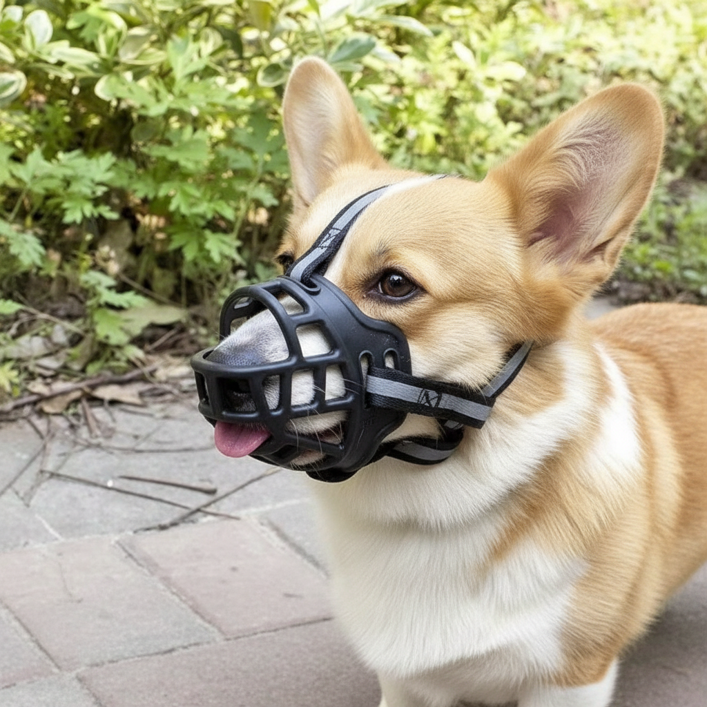 BowLift Dog Muzzle, adjustable and breathable, designed to prevent biting and ensure safety for dogs during walks or grooming.