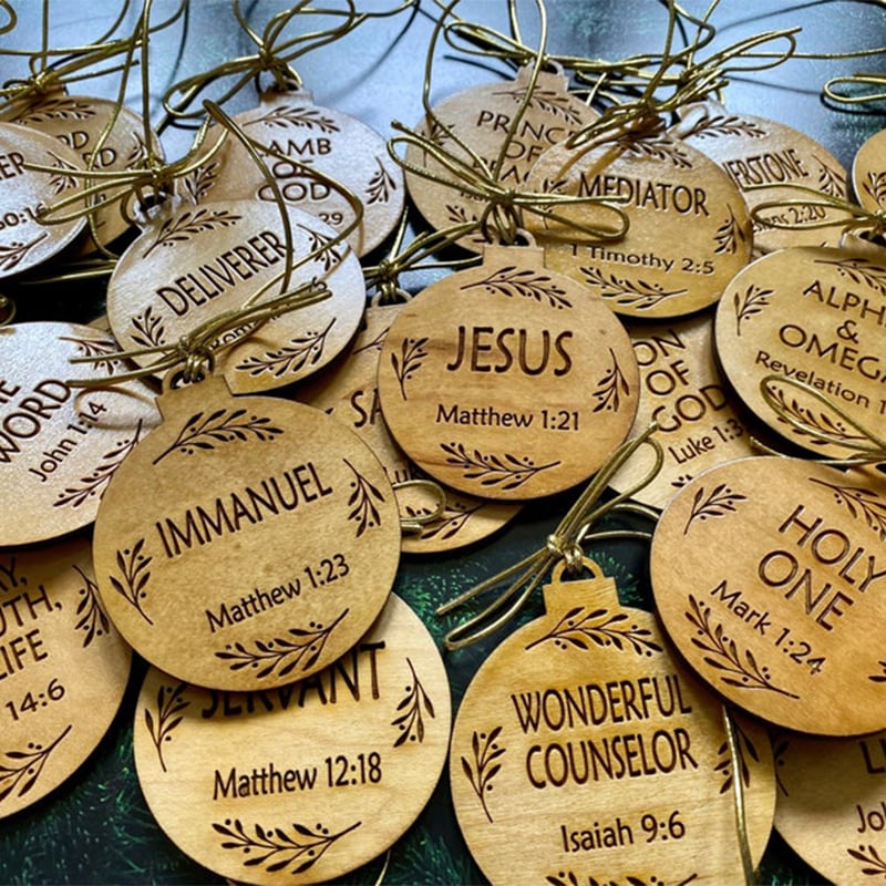 Decorative Jesus ornament from Belro featuring "Names of Jesus" for Christmas hanging decoration in holiday home decor.