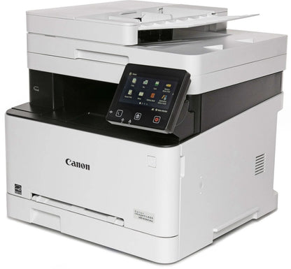 Canon Imageclass Mf656cdw color printer with paper tray and control panel, black and white design, suitable for home or office use