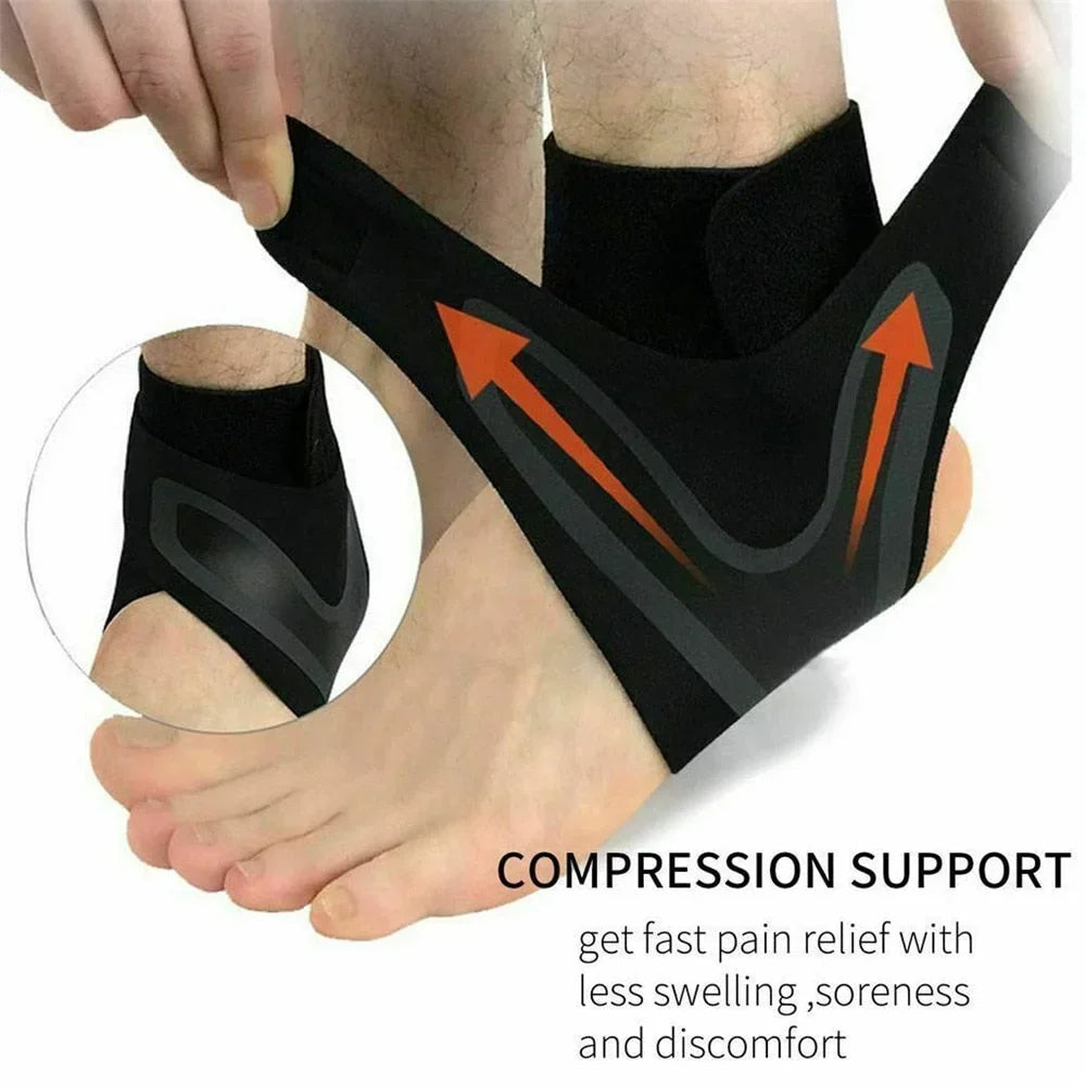 Belro Plantar Ankle X Wrap Brace Support Compression Sleeve shown on ankle, providing stability and compression for injury recovery.