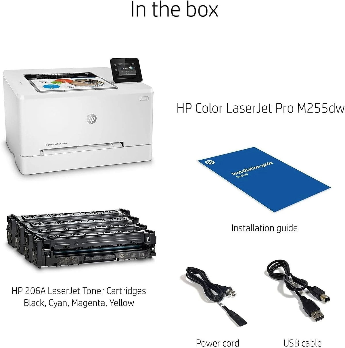 Casavibeo Hp Color Laserjet Pro M255dw wireless laser printer with paper tray and control panel, ready for office use