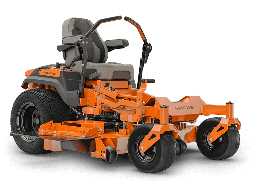 Ariens APEX 52 zero-turn mower with Kawasaki engine, shown with cutting deck and control handles in a grassy yard.