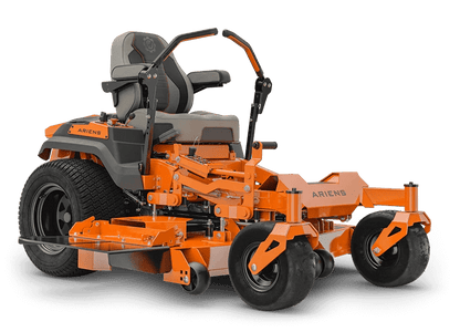 Ariens APEX 52 zero-turn mower with Kawasaki engine, shown with cutting deck and control handles in a grassy yard.