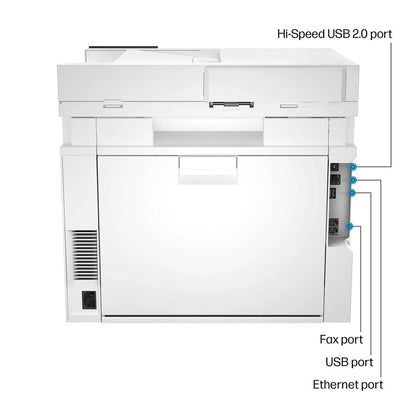 Casavibeo HP Color LaserJet Pro MFP 4303fd printer with paper tray and control panel, showcasing its front view.