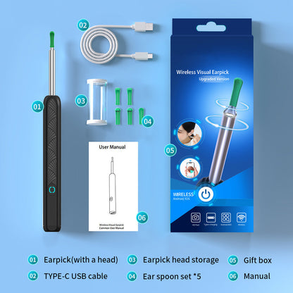 Belro ear cleaning picker with camera showing close-up of the tool and camera lens for safe ear inspection and cleaning.