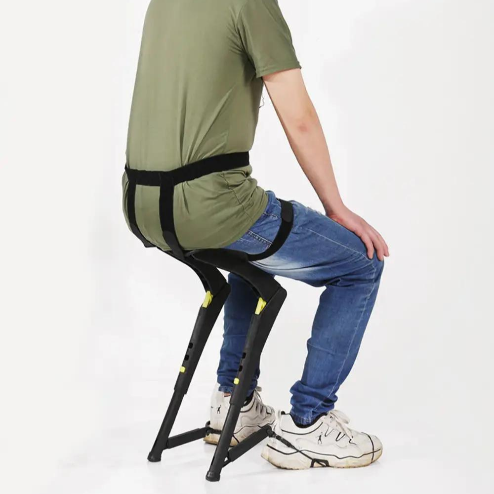 Portable wearable exoskeleton outdoor sports folding chair by Belro, lightweight and compact for outdoor activities and outdoor furniture.