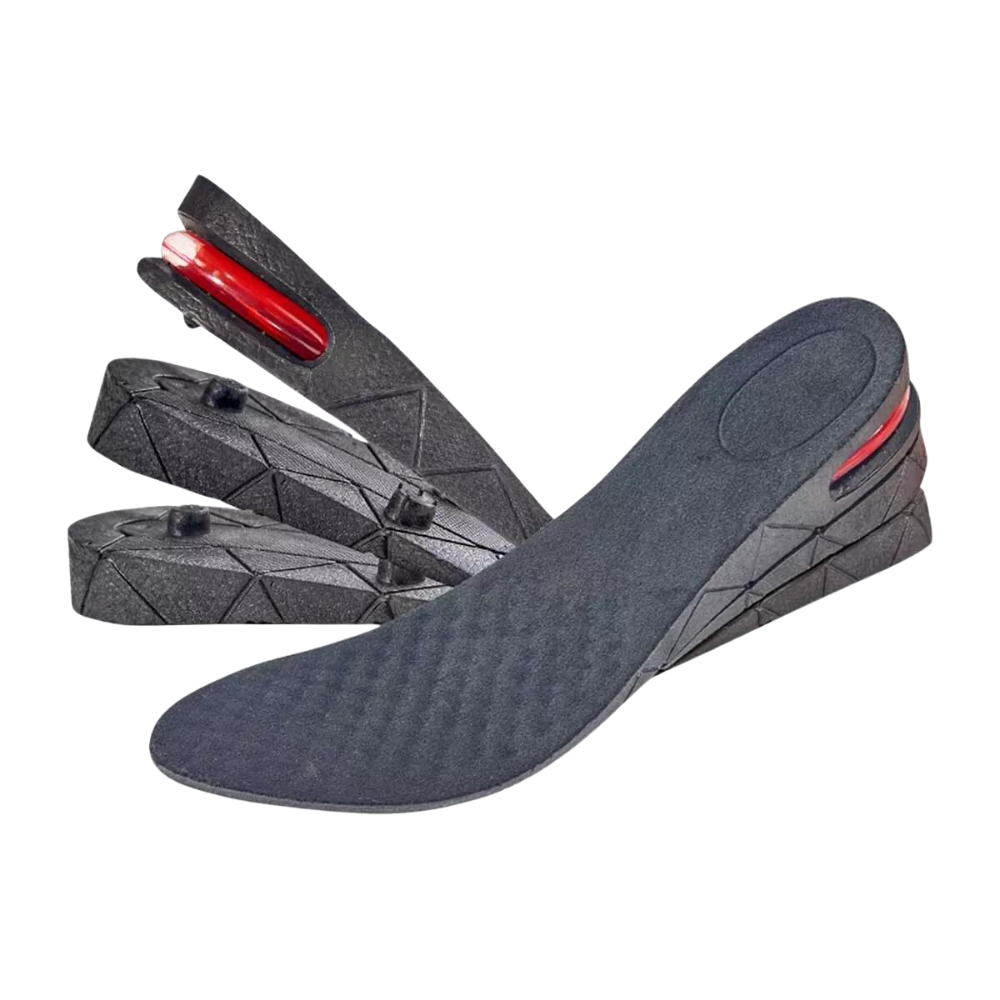 Belro height increasing shoe lift insoles inside footwear, showing comfortable, padded insole for added height and support.