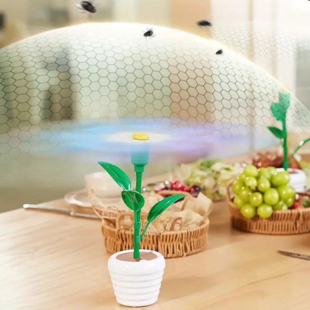 Belro tabletop fly repellent fan for outdoor pest control, compact device with blades to deter flies and insects outdoors