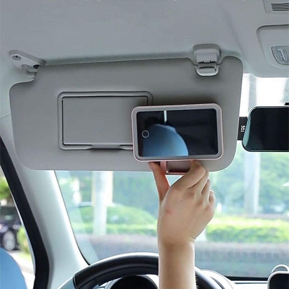 Belro LED car vanity mirror attachment for men, illuminated mirror clip-on for grooming and styling in vehicles
