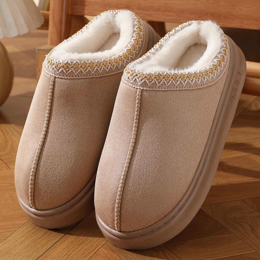 Belro fluffy insole platform slippers with faux fur lining for winter, slip-on design, cozy footwear for cold weather.