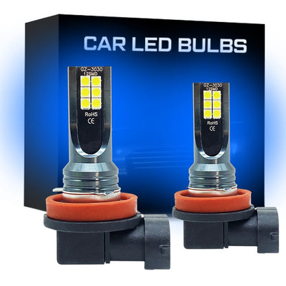 Belro high brightness plug-in car fog lights H8 H9 H11 installed on vehicle for improved visibility in foggy conditions.