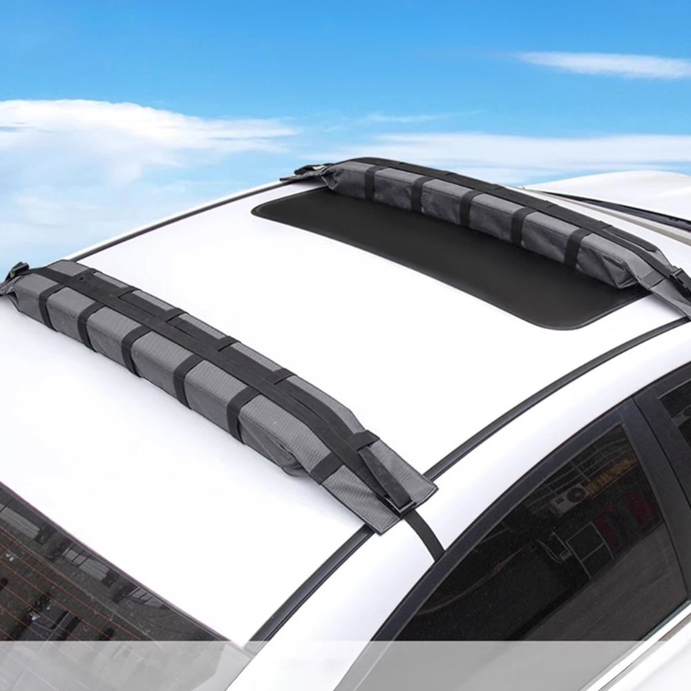 Belro universal car soft roof rack protection pads attached to a roof rack, designed to prevent scratches and damage during transport.
