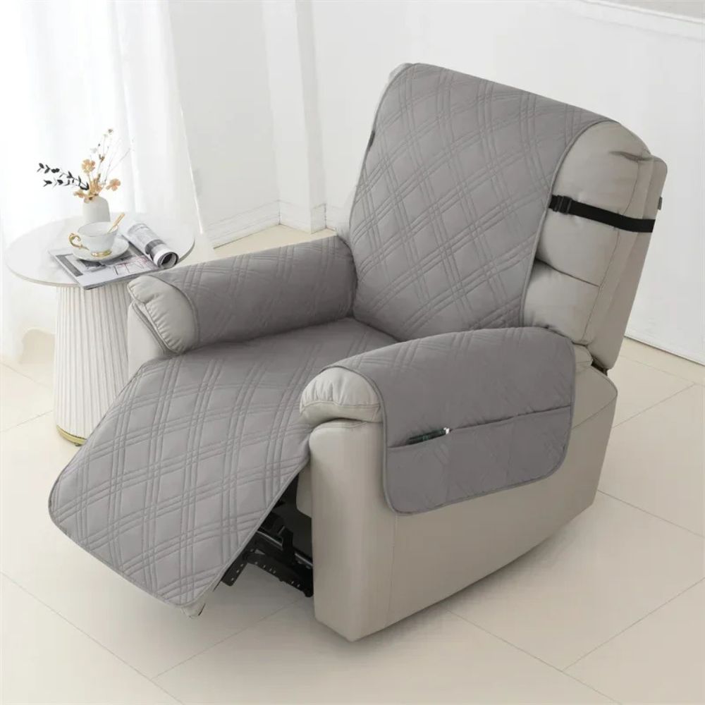 Belro waterproof quilted recliner arm chair slip cover showing snug fit and quilted texture on soft fabric surface.