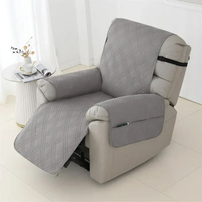 Belro waterproof quilted recliner arm chair slip cover showing snug fit and quilted texture on soft fabric surface.