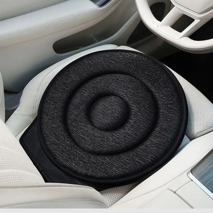 Belro Cozy 360-degree car swivel chair pad shown on a T-shirt, featuring a comfortable, versatile design in a neutral color.