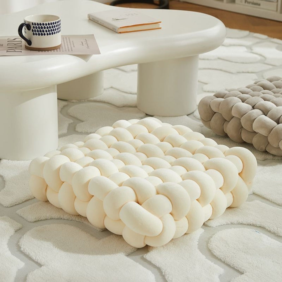 Mivoza woven knot floor cushion with soft velvet surface, ideal as a comfortable living room seat pad or decorative floor pillow.
