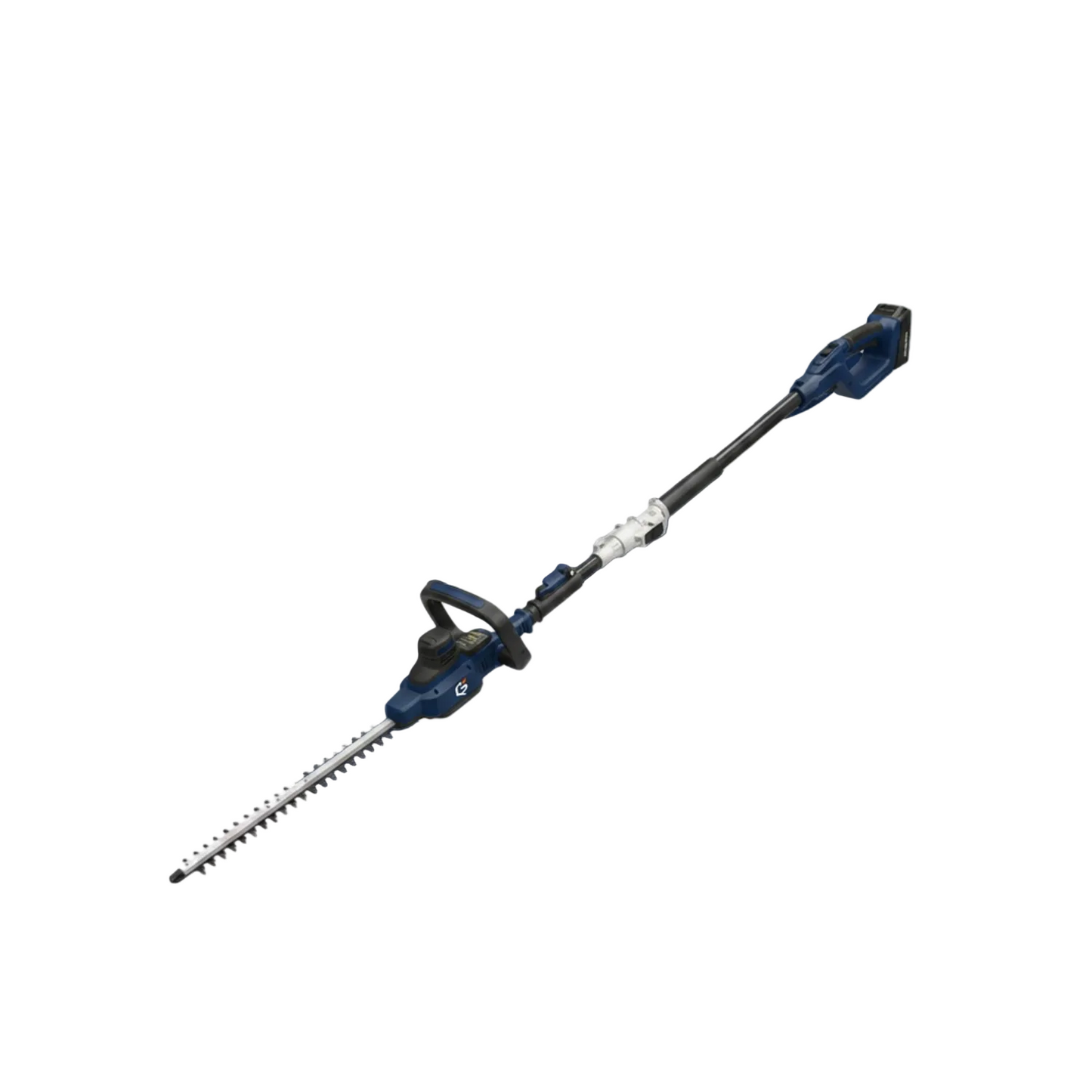 GETDECO TrimMaster 20V cordless hedge trimmer with red handle, showing sharp blades and ergonomic design for precise trimming.