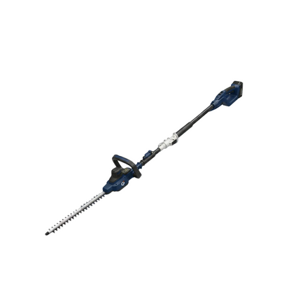 GETDECO TrimMaster 20V cordless hedge trimmer with red handle, showing sharp blades and ergonomic design for precise trimming.