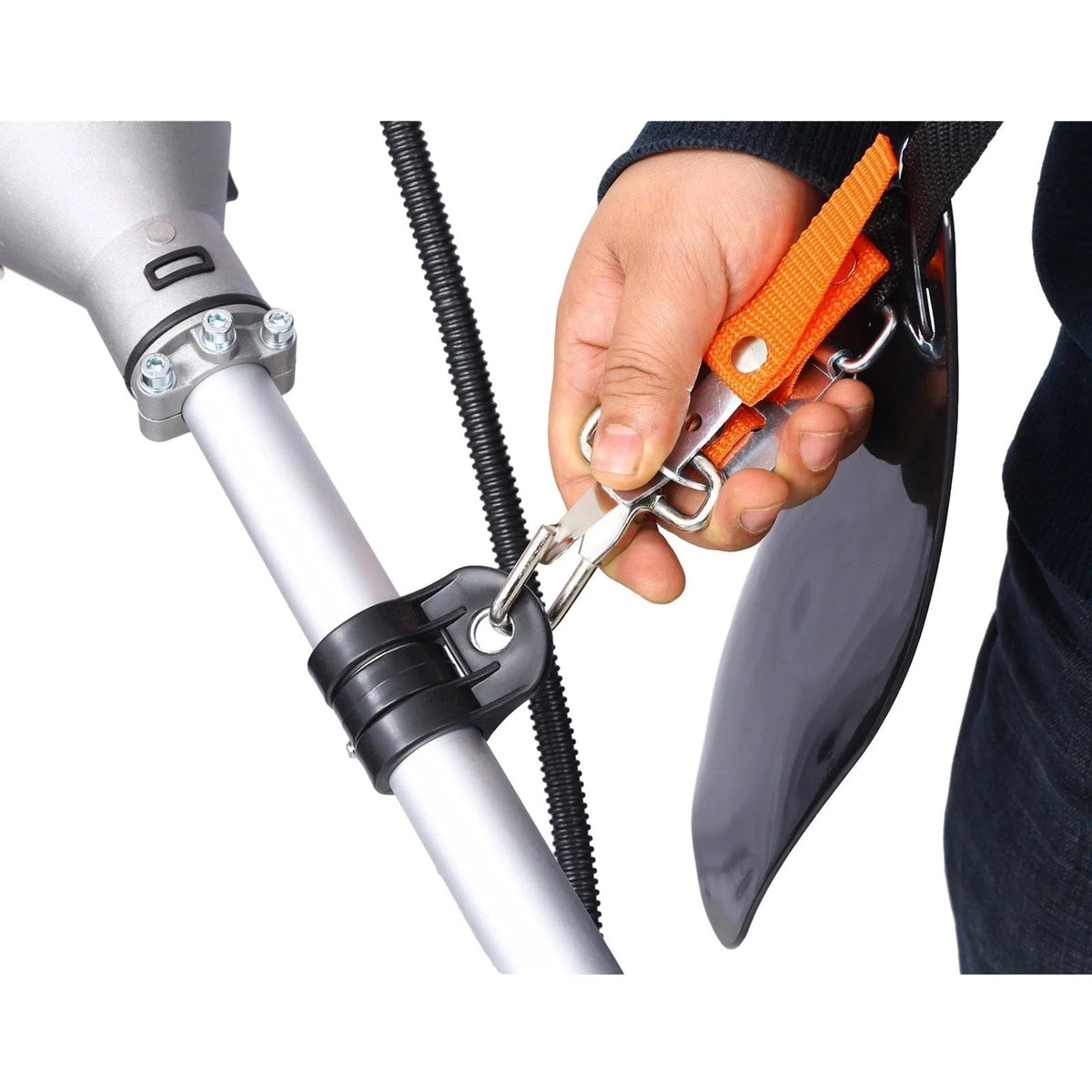 Casavibeo 3-in-1 blower, string trimmer, and 10-inch brush cutter with rubber handle and shoulder strap for versatile yard work.
