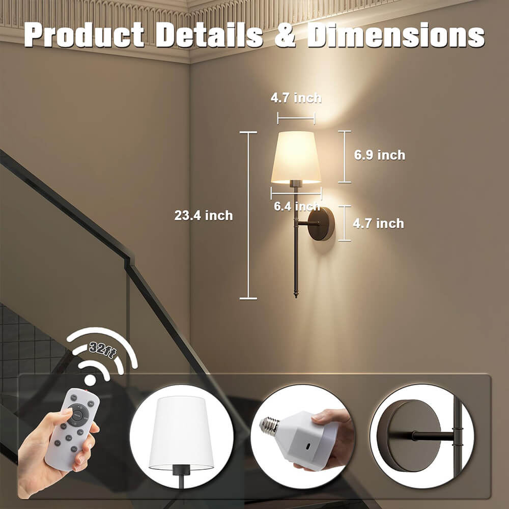 Belro wireless fabric wall lights set of 2 with bulbs, outdoor home and garden decor, modern LED wall-mounted lighting fixtures