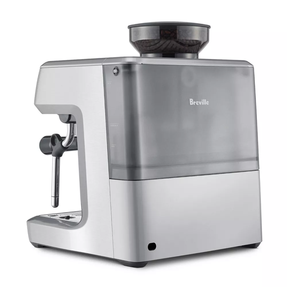 Casavibeo Breville Stainless Steel Barista Express Espresso Machine in light silver with milk frother and built-in grinder