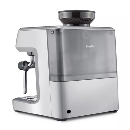 Casavibeo Breville Stainless Steel Barista Express Espresso Machine in light silver with milk frother and built-in grinder