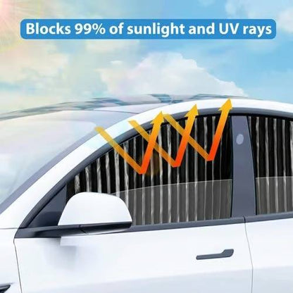 Belro car window shades accessory with black fabric and flexible frames, designed to block sunlight and reduce glare in vehicles.