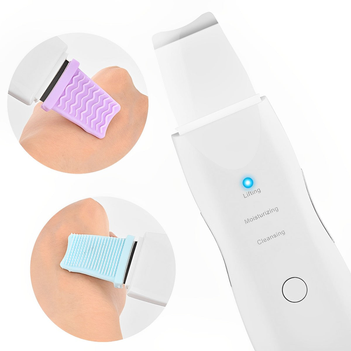 Belro ultrasonic skin scrubber spatula accessory for skincare, showing a sleek metal tool with textured surface and ergonomic design.