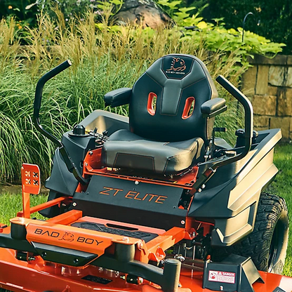 Casavibeo Bad Boy ZT Elite 60-inch gas zero-turn mower with 26 HP engine, showcasing the mower's cutting deck and control handles.