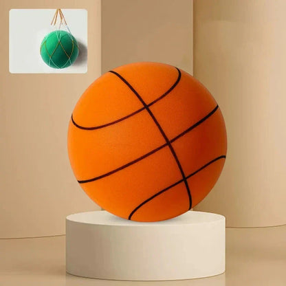 Belro Silent Basketball designed for team sports, showing a close-up of the black and orange basketball with textured surface.