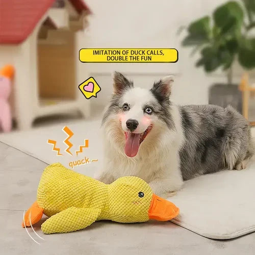 Belro Calming Duck dog toy made of soft plush material, designed for dogs to chew and cuddle during playtime.