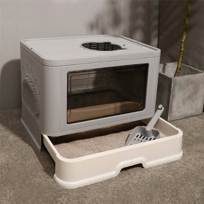 Belro cat litter box for pets, with a spacious design and high sides for easy cleaning and odor control.
