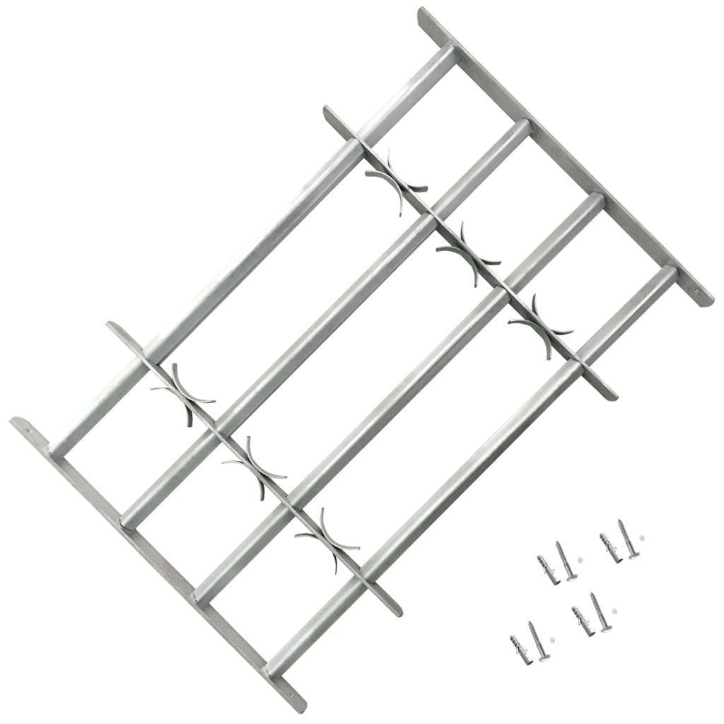 Belro adjustable safety window grille with three crossbars, fits 700-1050 mm windows, made of durable hardware.