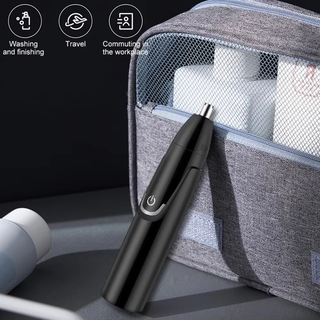 Belro rechargeable nose and ear hair trimmer with compact design, shown with trimming head and power button.