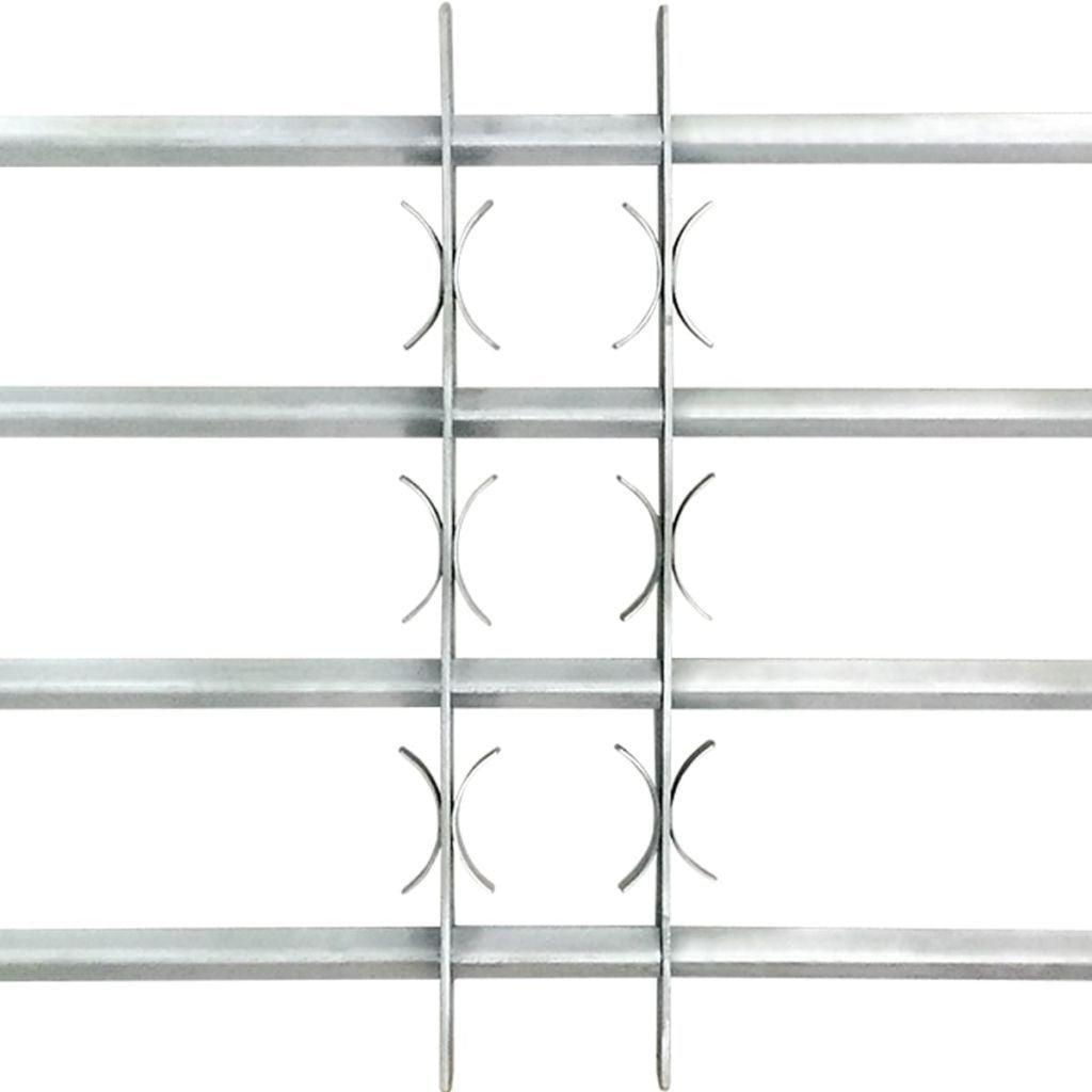 Belro adjustable safety grille for windows with 3 crossbars, fits 700-1050 mm, in a hardware setting, showing installation details.