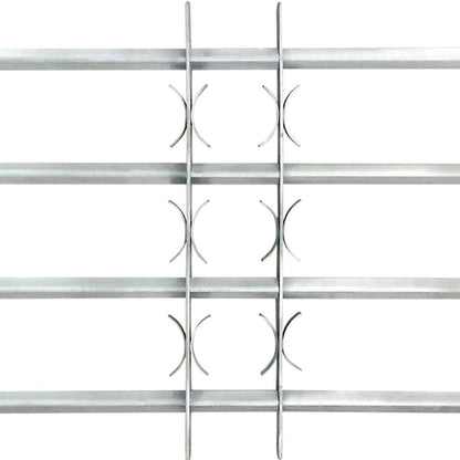Belro adjustable safety grille for windows with 3 crossbars, fits 700-1050 mm, in a hardware setting, showing installation details.
