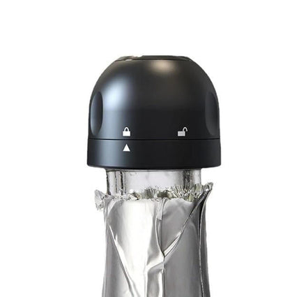 Belro silicone stopper for wine, beer, and champagne bottles, shown sealing a bottle in a kitchen setting.