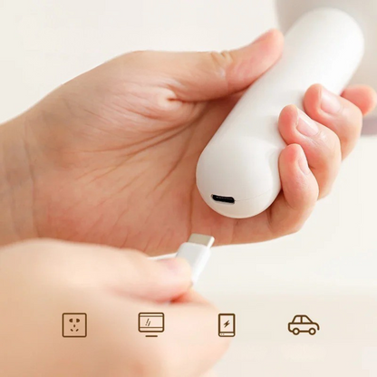 Belro electric lint remover for home and outdoor use, shown with a close-up of the device ready to remove lint from fabric.