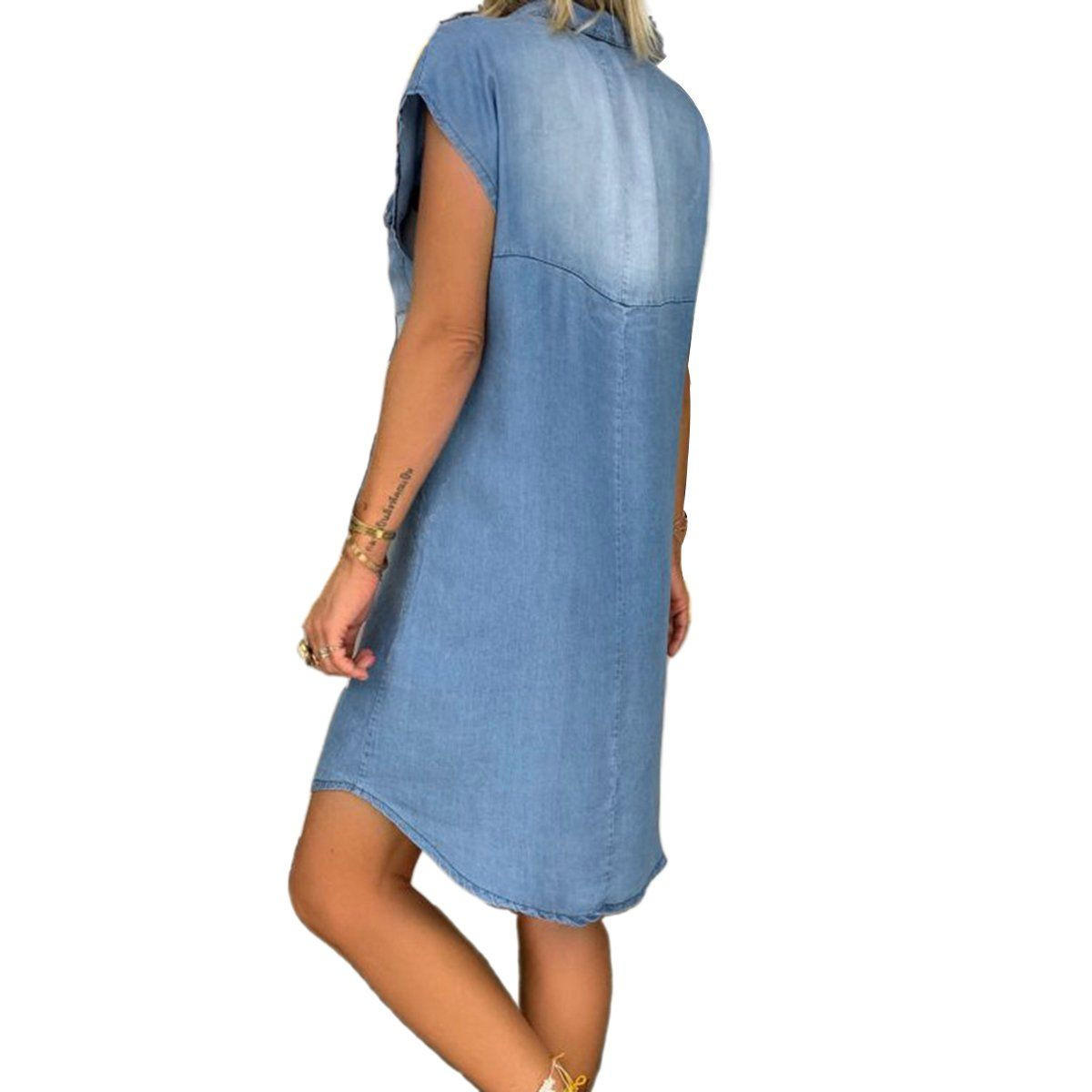 Belro denim straight dress, casual clothing style, featuring a classic denim look with a straight fit, shown on a model.