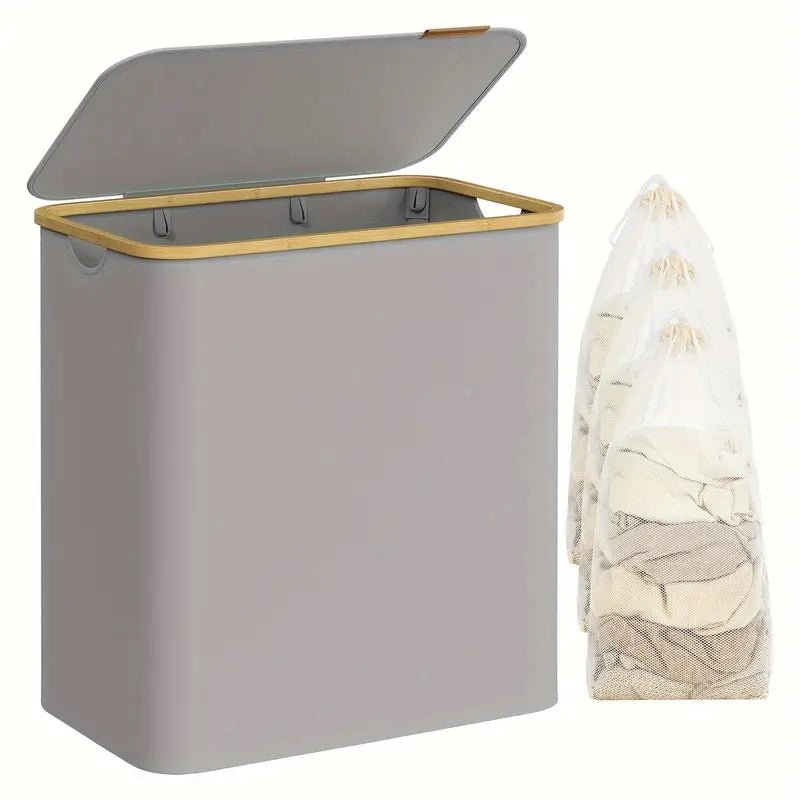 Belro foldable laundry basket with two compartments, lightweight and portable for home organization and laundry sorting.