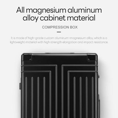 Belro magnesium alloy travel case, sturdy 24-inch wheeled luggage with sleek design and durable construction for travel.
