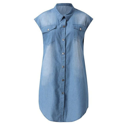 Belro denim straight dress, casual clothing with a fitted style, shown hanging on a wooden hanger with a neutral background.