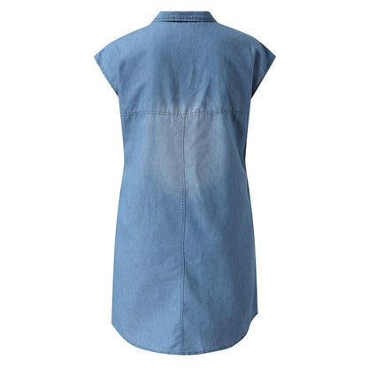 Belro denim straight dress styled as shorts, featuring classic blue denim fabric and a casual, relaxed fit.