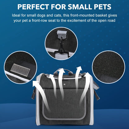Belro expandable automotive bike basket for pets shown installed on a bicycle, providing a secure space for small animals.