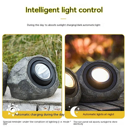 Belro Stonelight pathway lighting in outdoor garden, weather-resistant stone design illuminating garden paths at night
