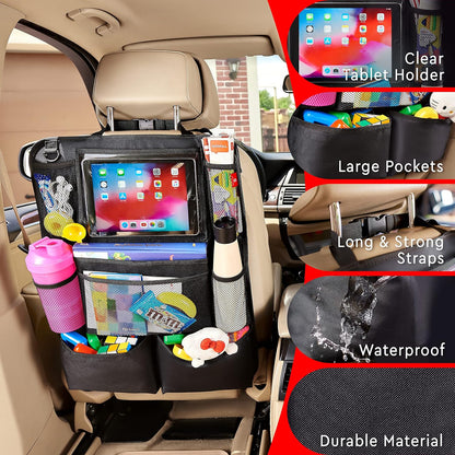 Belro 2-pack car backseat organizers for sports and outdoor gear, featuring multiple compartments for easy storage.