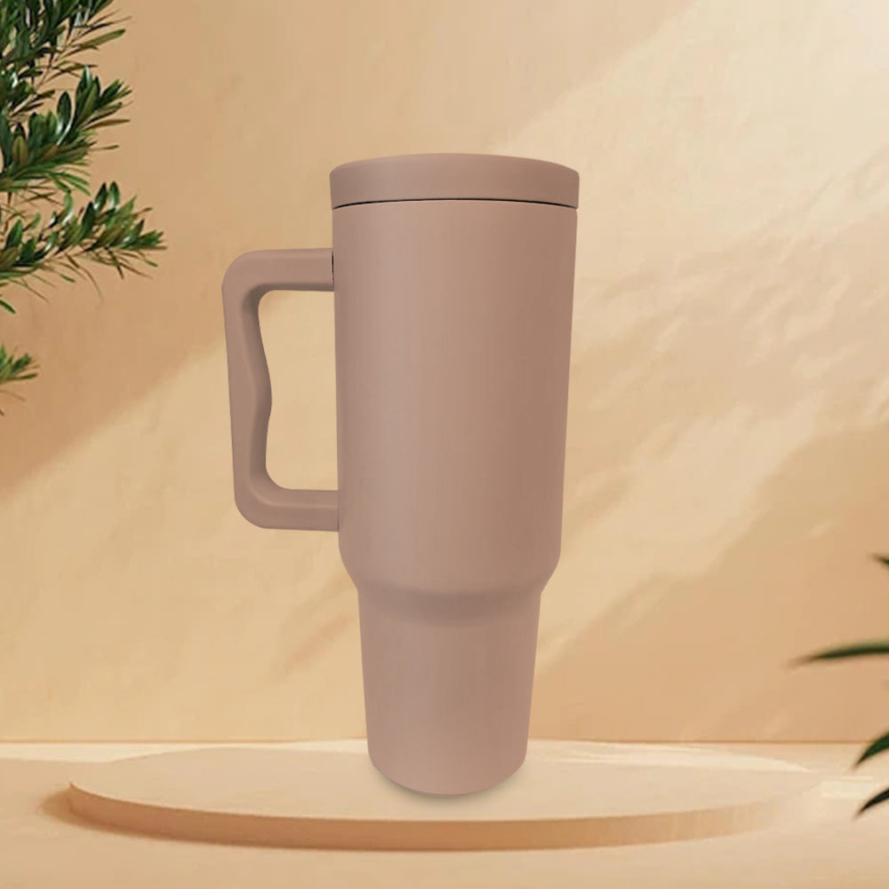 Belro stainless steel insulated water bottle with straw and handle, ideal for hot and cold drinks, in a sleek design.