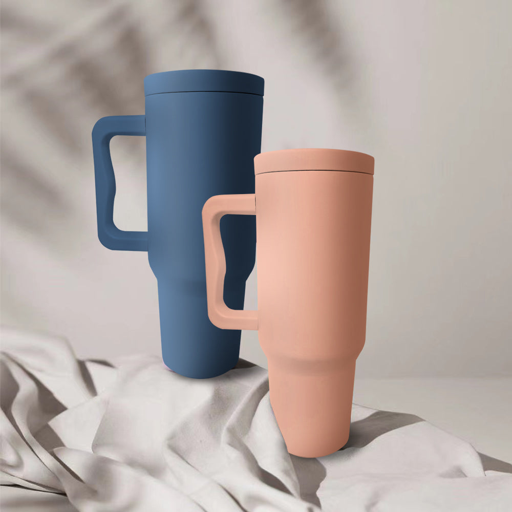Belro stainless steel insulated water bottle with straw and handle, featuring a sleek design for hot and cold beverages.