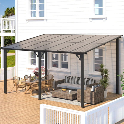 Dark gray Aecojoy 10x14 ft. aluminum patio cover with a hardtop, ideal for outdoor garden, patio, or backyard setting.