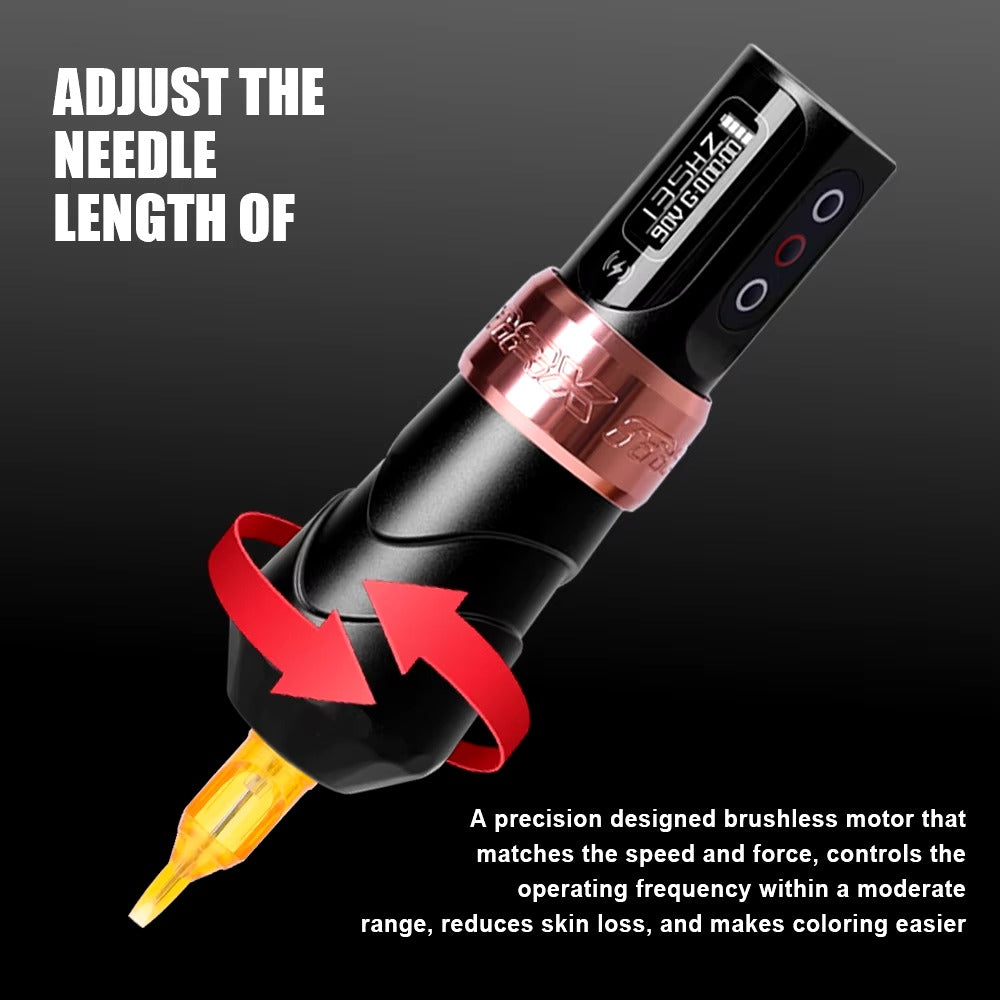 Belro tattoo pen with ergonomic design, black body, and silver accents, ideal for precise tattooing and detailed artwork.